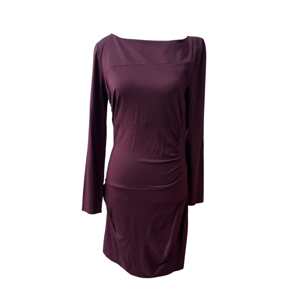 Diane von Furstenberg Body Con Burgundy Long Sleeve‎ Ruched Sheath Dress Size 8